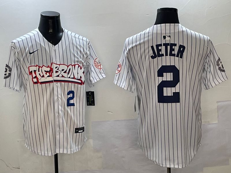 Men New York Yankees #2 Jeter White Stripe four generations Joint Name 2025 Nike MLB Jersey style 5